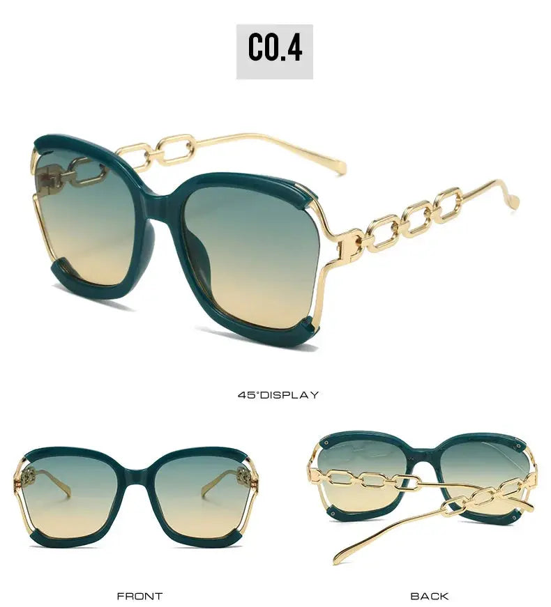 Luxury Square Sunglasses Women UV400 Retro Brand Chain Metal Frame Shades Summer Sun Glasses for Female Temu