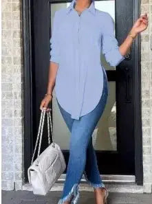 Plus Size Female Blouse 2025 Summer New Women Fashion Solid Color Long Sleeve Shirt Casual Street Wear Loose Fit Simple Cool Top Chic Le'Meek