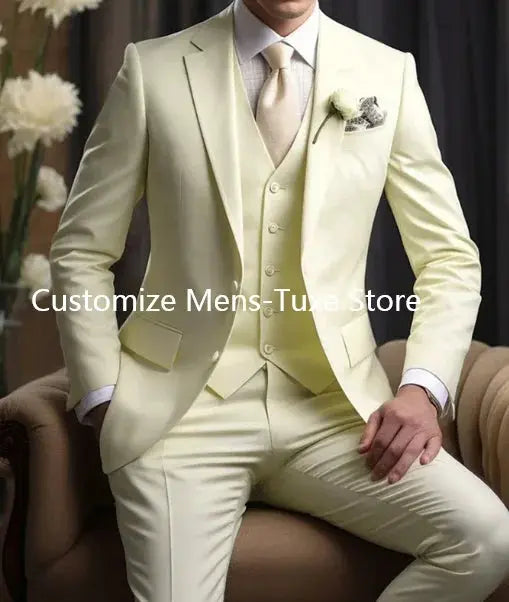 Elegant Wedding Men's Suits Blazer Slim Fit 3 Pcs Jacket Pants Vest Luxury Costume Homme Formal Party Male Clothing Chic Le'Meek