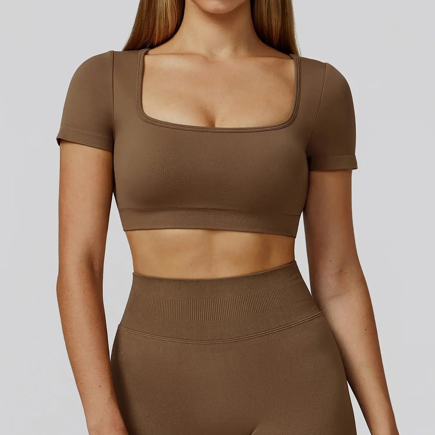 New Sexy Back Hollow Out Long Sleeve Yoga Shirts Square Neck Quick Dry Running Tops Tight Slimming Gym Fitness T-Shirt With Pads Chic Le'Meek