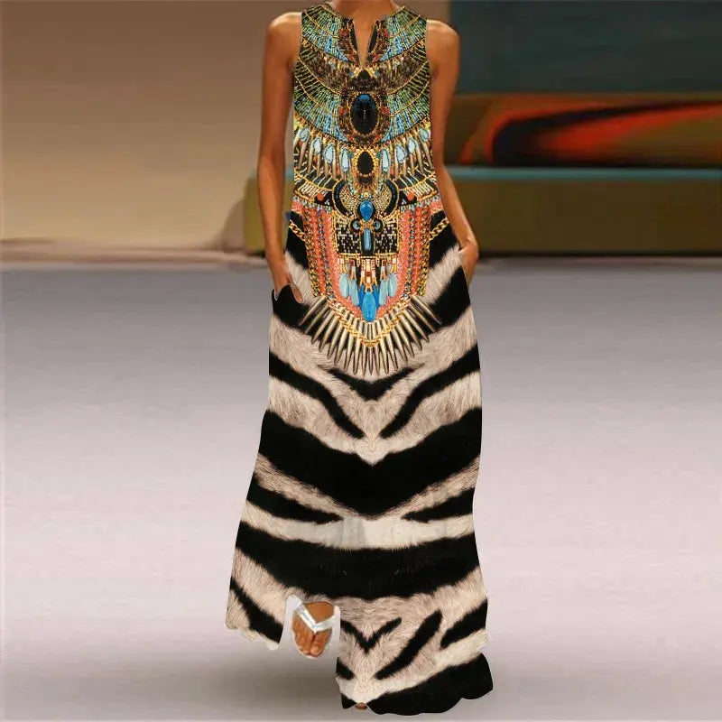 Mask printing Dress Sexy Sleeveless Dress V-Neck Casual Clothing Women Chic Le'Meek