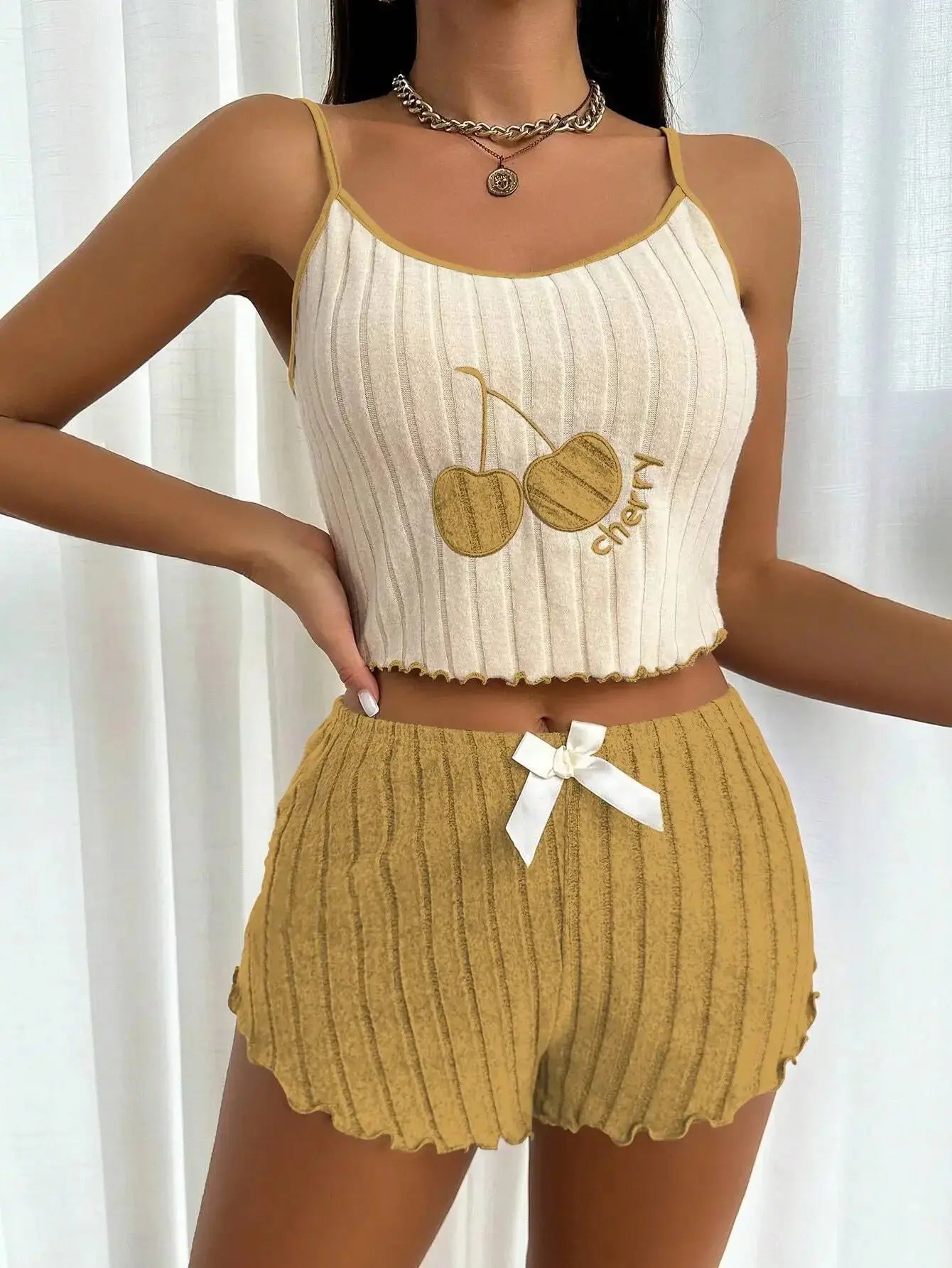 Summer 2pcs Pajamas Set for Women Casual Simple Ground Wool Halter Vest Shorts Set Home Wear Sleepwear Loungerwear Chic Le'Meek