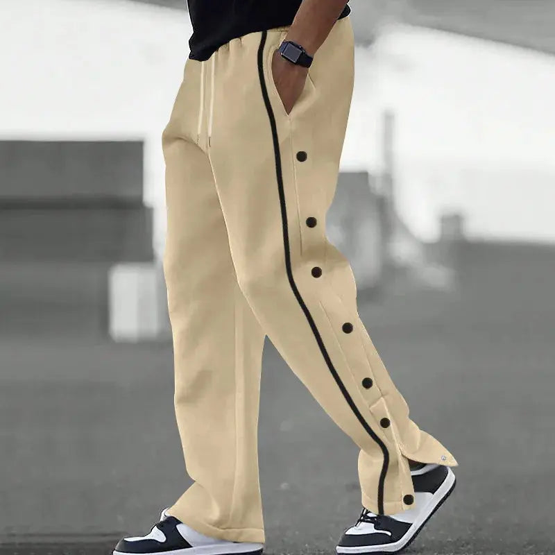 Spring and Autumn Men's Fashionable high street style button-up comfortable casual drawstring wide-leg trousers Chic Le'Meek