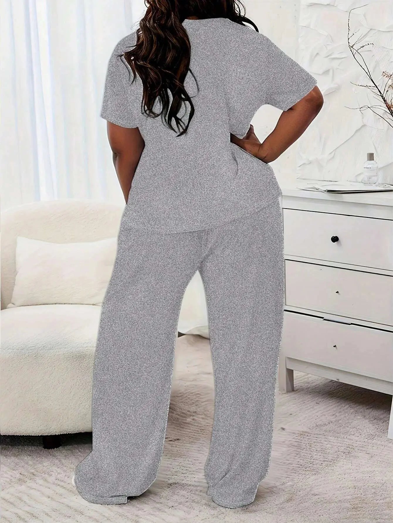 Plus Size Two Piece Summer Casual Solid Colour Tops, Yoga Wear Exercise Set, Tops and Pants Chic Le'Meek
