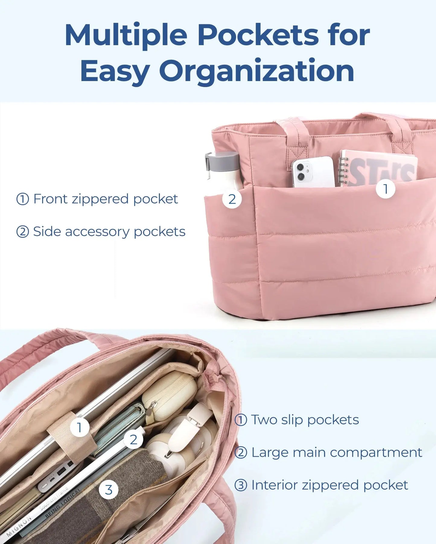 BAGSMART The Bubble Tote Bag Cotton Padded Female Quilting Puffy Shoulder Shopper Purse Simple Daily Handbag Women's Bags Temu