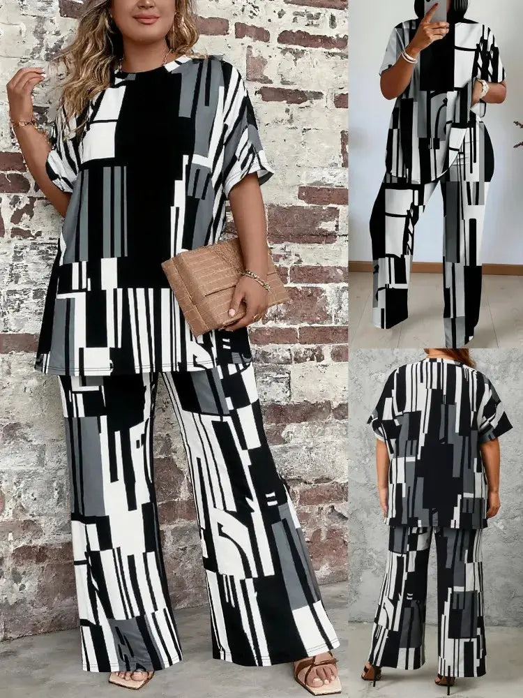 2 Piece Women Sets 2025 New Arrival Plus Size Summer Autumn Matching Sets Top And Pants Suits Oversized Outfits Clothing Chic Le'Meek