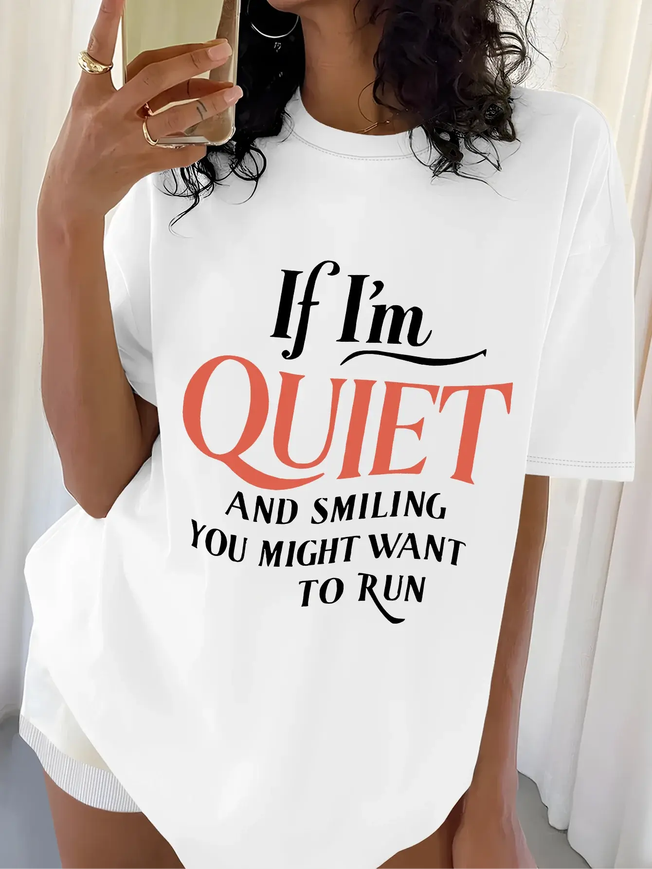 Women's Plus Size Casual T-Shirt with "If I'm Quiet & Smile You Might Want to Run" Slogan Vibrant Green Round Neck Graphic Tees Chic Le'Meek