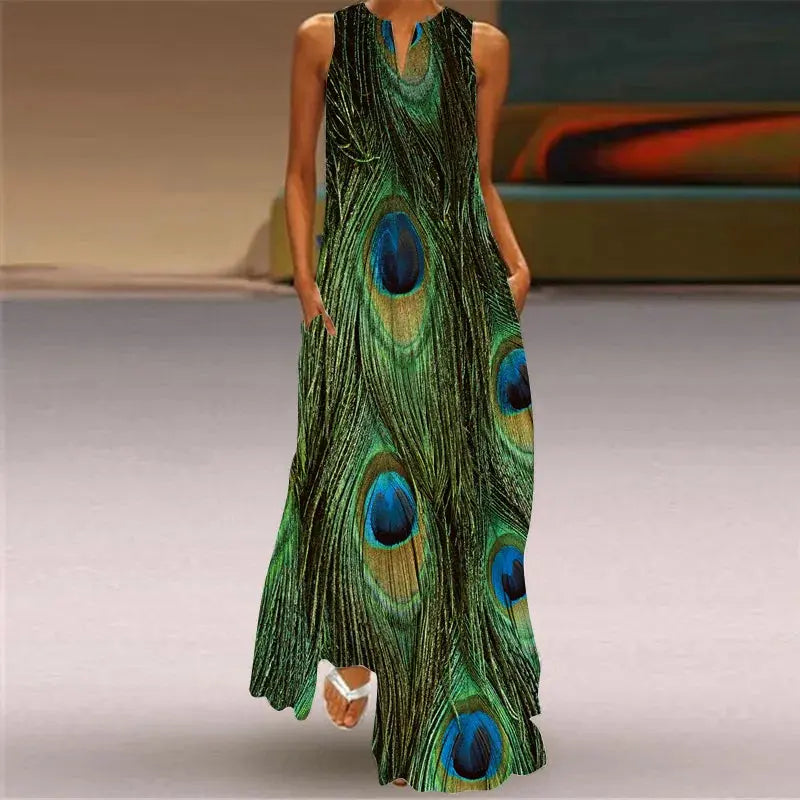 Mask printing Dress Sexy Sleeveless Dress V-Neck Casual Clothing Women Chic Le'Meek