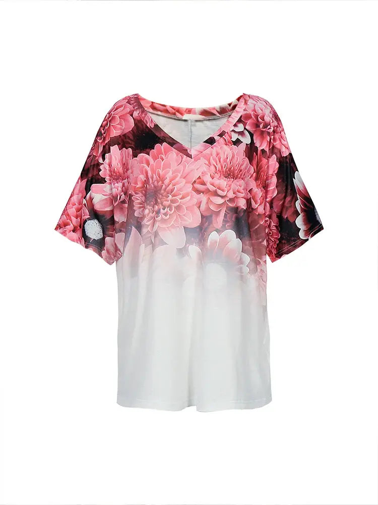 Plus Size Women's V Neck Short Sleeve T Shirt Round Neck Pullover Casual Printed Pattern Summer Best Choice Chic Le'Meek