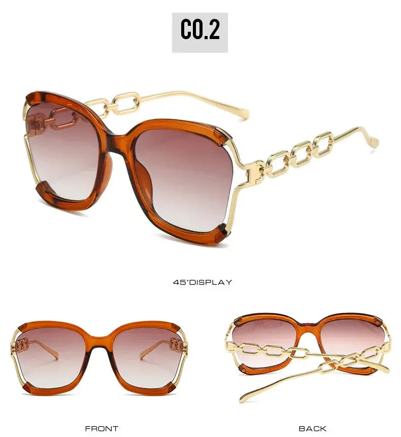 Luxury Square Sunglasses Women UV400 Retro Brand Chain Metal Frame Shades Summer Sun Glasses for Female Temu