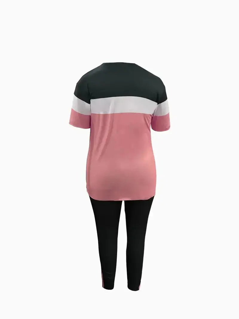 Plus-Size Women's Fashion Casual Short-Sleeve Long Pants Set with Striped Color Temu