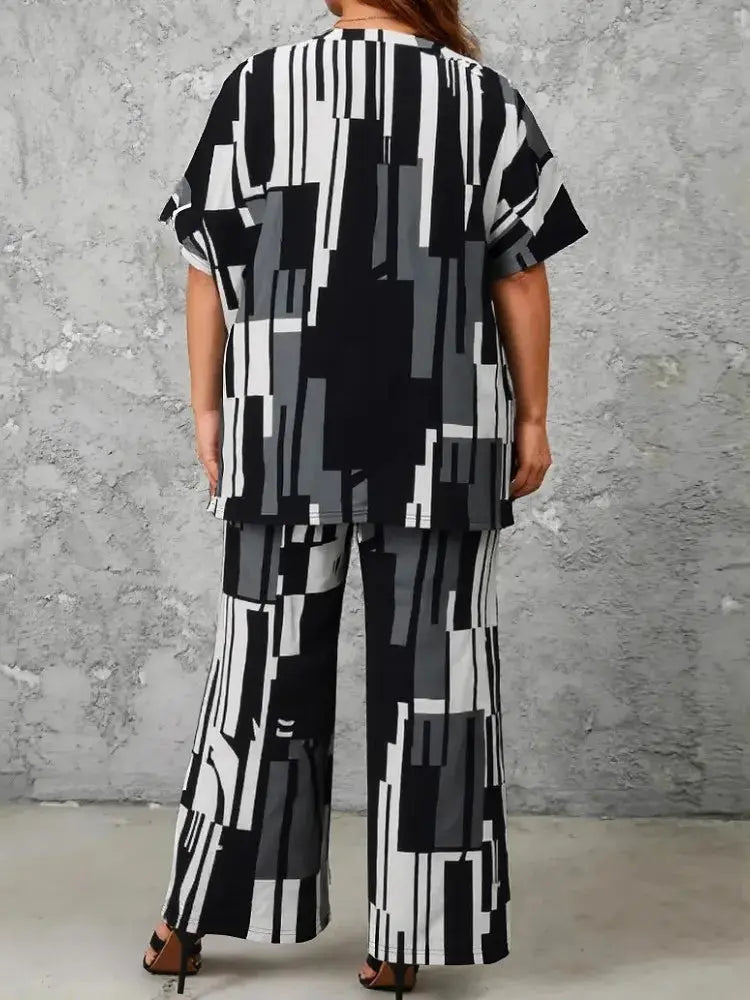 2 Piece Women Sets 2025 New Arrival Plus Size Summer Autumn Matching Sets Top And Pants Suits Oversized Outfits Clothing Chic Le'Meek
