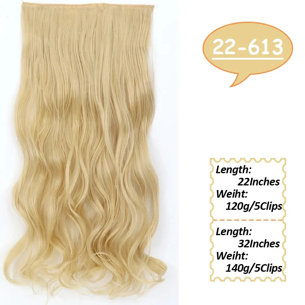 NICESY Synthetic Long Wavy 5 Clips Hair Extensions 22Inch/32Inch Clip On Hair Extensions High Tempreture Fake For Women Chic Le'Meek