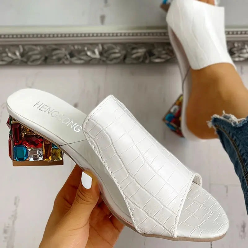 Women Crystal Sandals 2024 New Spring Summer Open Toe Sandals Square Heels Beach Fashion Sandals Women Sandalias De Mujer Chic Le'Meek