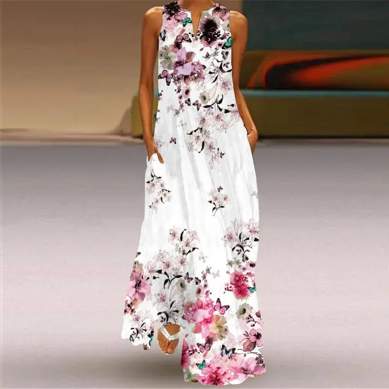 Mask printing Dress Sexy Sleeveless Dress V-Neck Casual Clothing Women Chic Le'Meek