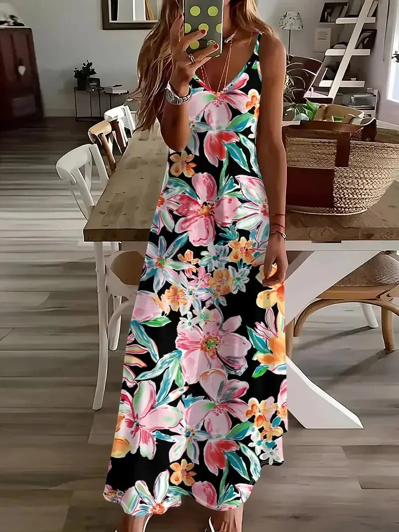 Summer Bohemian Style Women's Suspender Skirt Long A-line Oversized Casual Dress Women's Elegant New Summer Loose Beach Clothes Chic Le'Meek