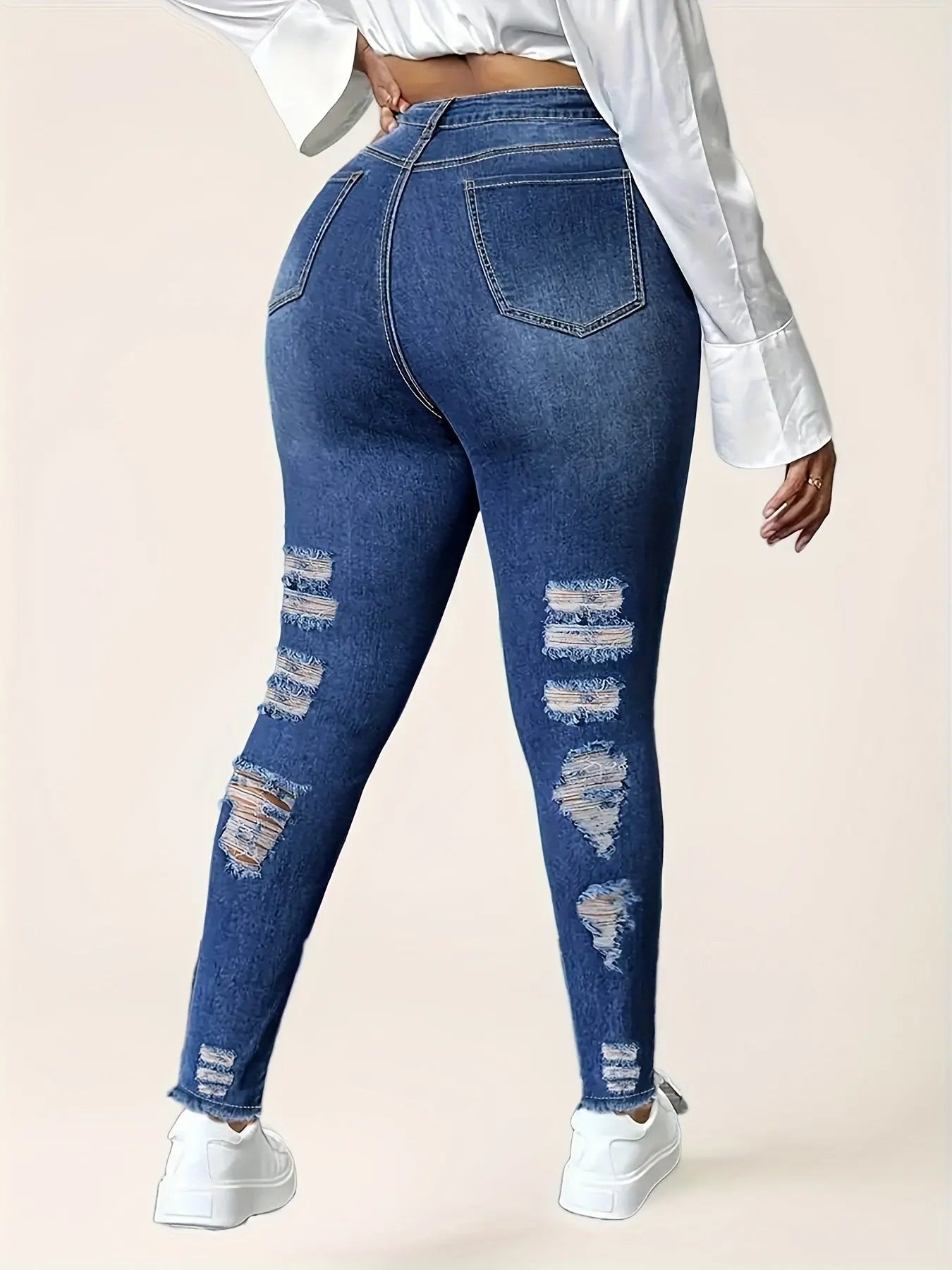 Women'S Slim-Fit Distressed Double-Sided Ripped Jeans - High-Waisted Stretch Denim Shorts with Frayed Hem & Slash Pockets, Casual Summer Streetwear, Light Blue Denim, Summer Casual Wear | Frayed Hem Jeans | Comfortable Fit Chic Le'Meek