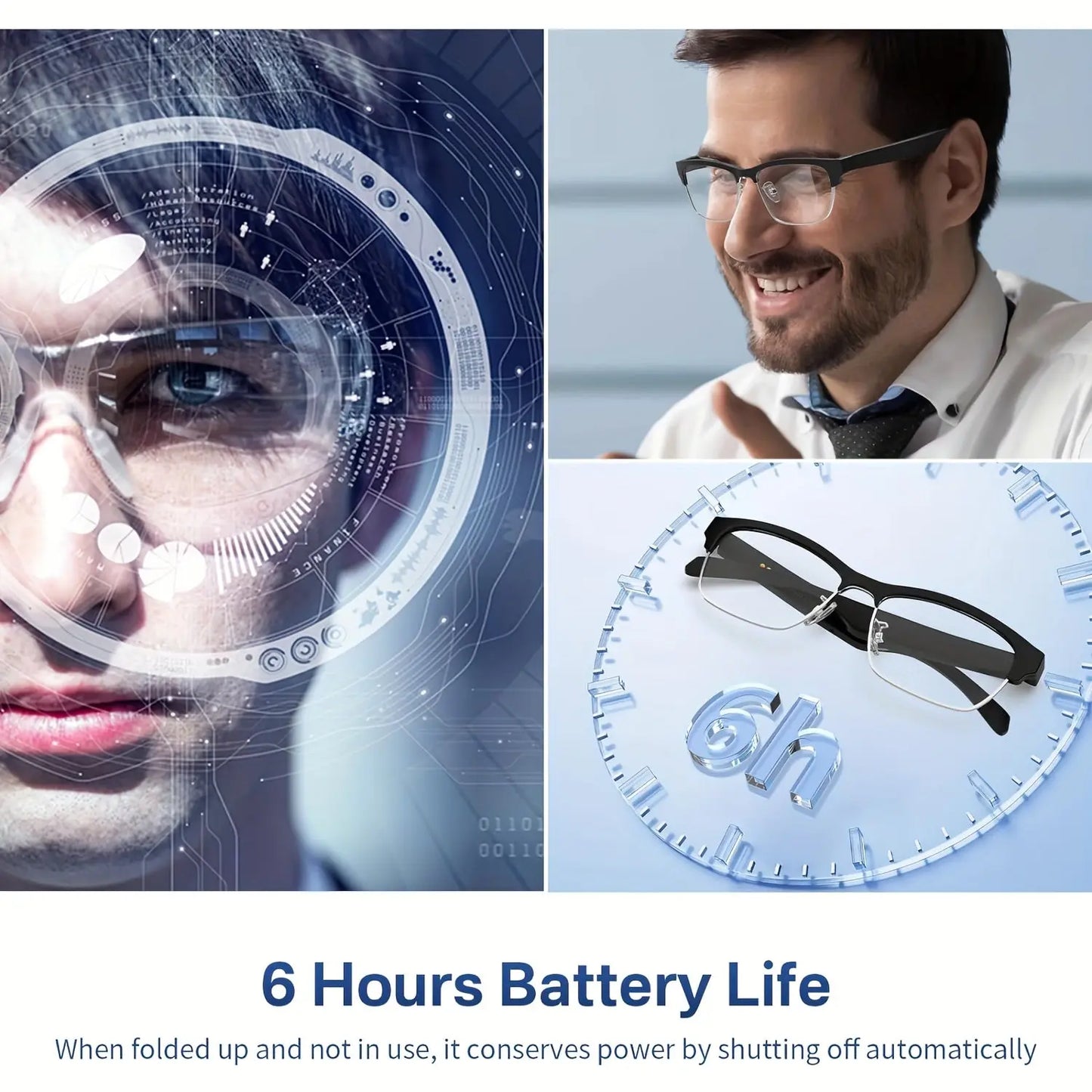 HD Smart Glasses - Built-in Microphone, HiFi Music, Anti-Blue Light, Voice Assistant Compatible, iPhone/Android Friendly, Office Eye Protection, Daily Outdoor Use, Stylish Business Wear Temu