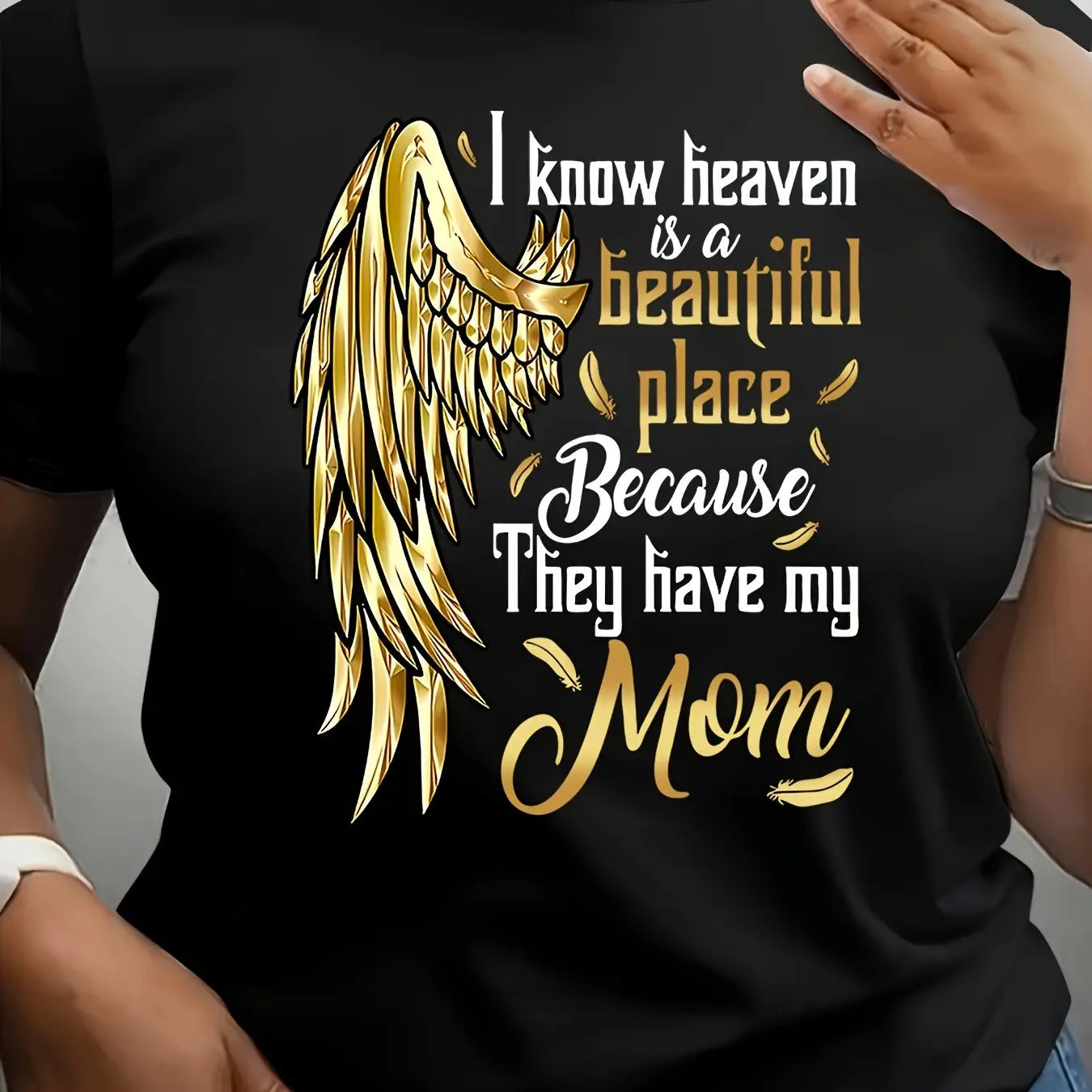 1 Plus-Size Women'S Plus Size Women'S T-Shirt Printed with Angel Wings And Inspirational Quotes - Casual Polyester Blend, Round Neck, Machine Washable - Ideal for Spring And Summer, Everyday Comfort Patterned T-Shirt Stretch Chic Le'Meek