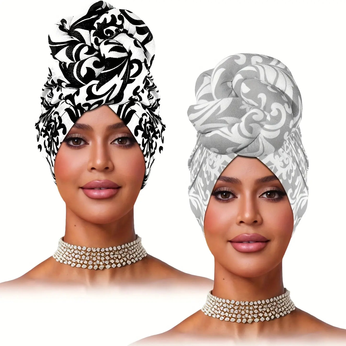 2pcs Zebra Print Pre-Tied Hair Turbans - Soft Polyester Knot Head Wraps for Women, Stylish Black & White Pattern, Comfortable Shower Cap for Short Hair, Fashion Headband | Zebra Print Turban | Snug Fit Design Chic Le'Meek