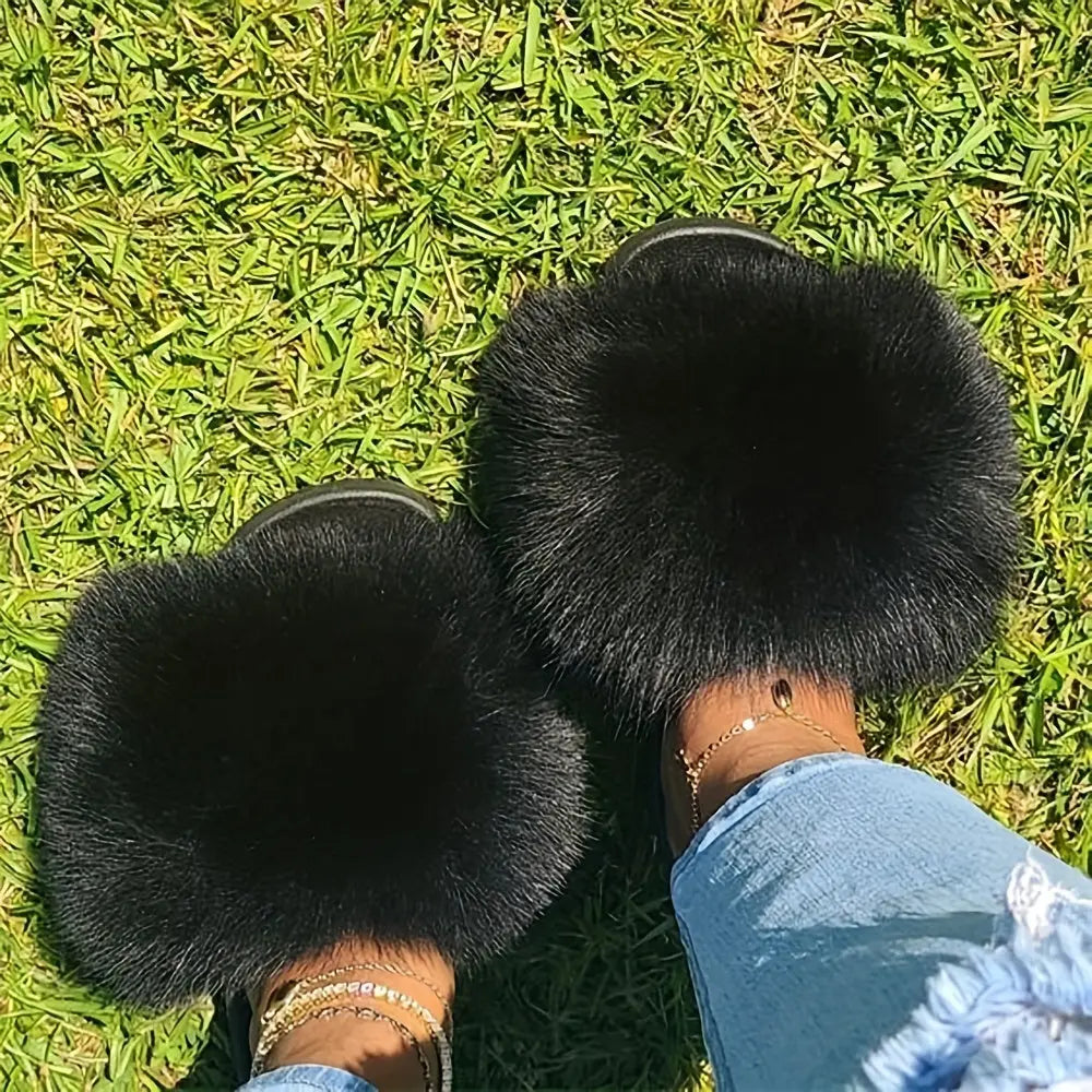 Luxurious Womens Faux Fur Slides - Soft Open Toe Slip-Ons - Ultra-Plush Indoor Slippers for Cozy Lounging - Comfortable Flat Sole - Perfect for Bedroom & Casual Wear Temu
