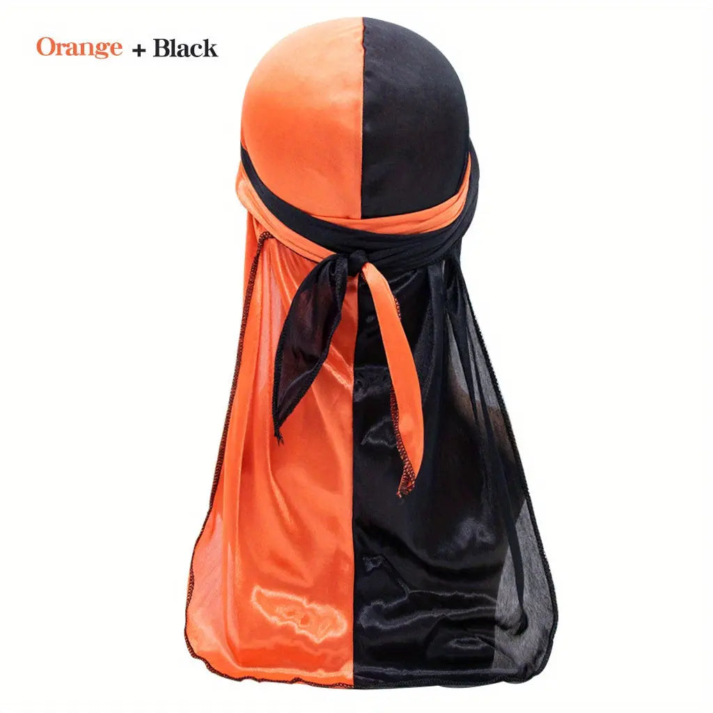 Silky Durag - Assorted Colors Satin Pirate Cap with Long Tail, Wide Straps, Elastic Breathable Head Wrap Chic Le'Meek