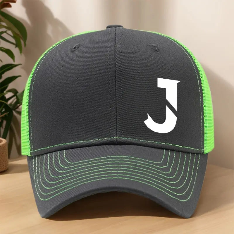 Creative Alphabet J Printed Baseball Cap - Spring/Summer Mesh Breathable Adjustable Bill Cap for Outdoor Leisure, Sports, Hiking, Fishing, and Sun Protection - Polyester Material, Non-Stretch Fabric, Lightweight, Hand Wash or Chic Le'Meek