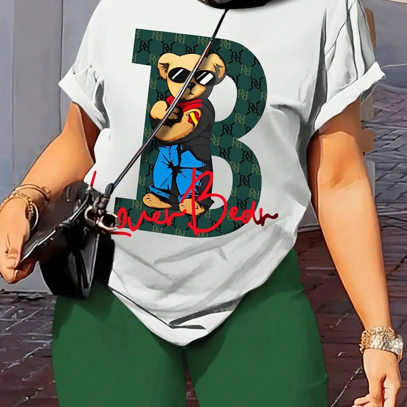 2pcs/set Of Casual Bear Letter Printed Short-sleeve T-shirts And Shorts Chic Le'Meek