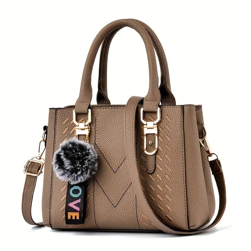 Mother's Day Gift - Women's Trendy Handbag, Simple Quilted Crossbody Bag with Ball Pendant for Mom and Family Chic Le'Meek