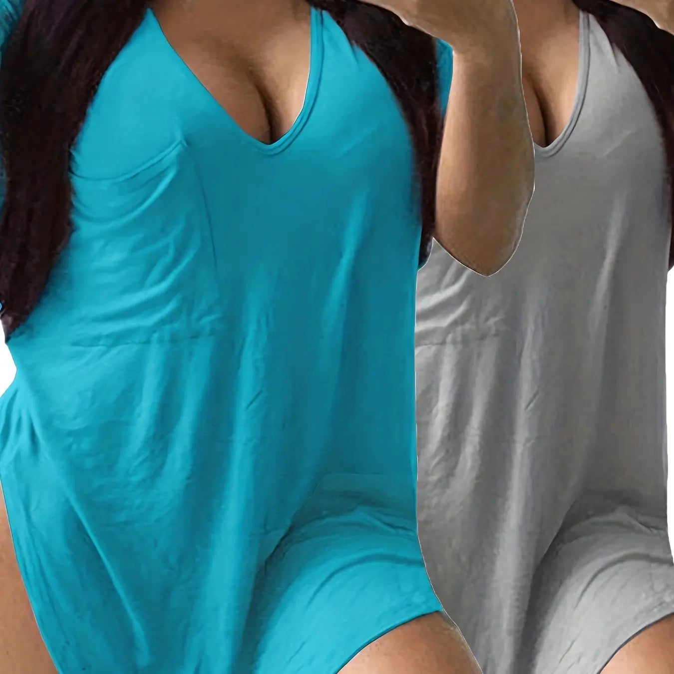 Large Size V-Neck Pocket Irregular Hem Short-Sleeved Top T-Shirt Two-Piece Set Chic Le'Meek
