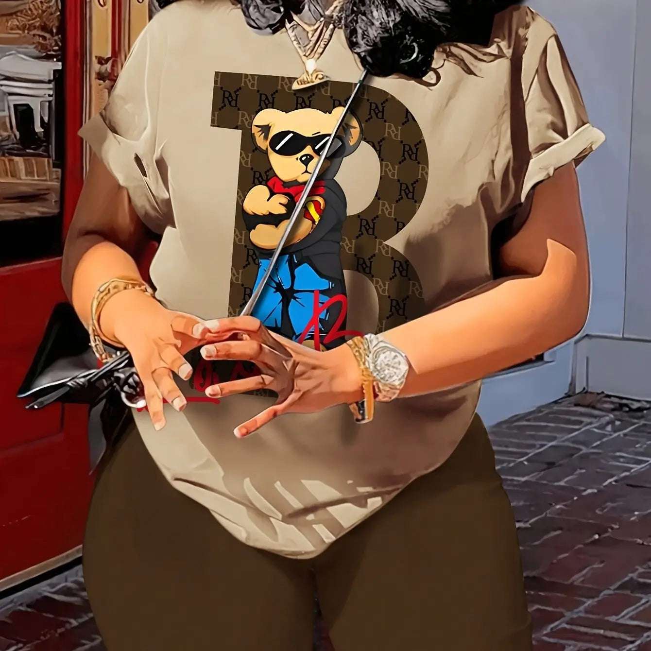 2pcs/set Of Casual Bear Letter Printed Short-sleeve T-shirts And Shorts Chic Le'Meek