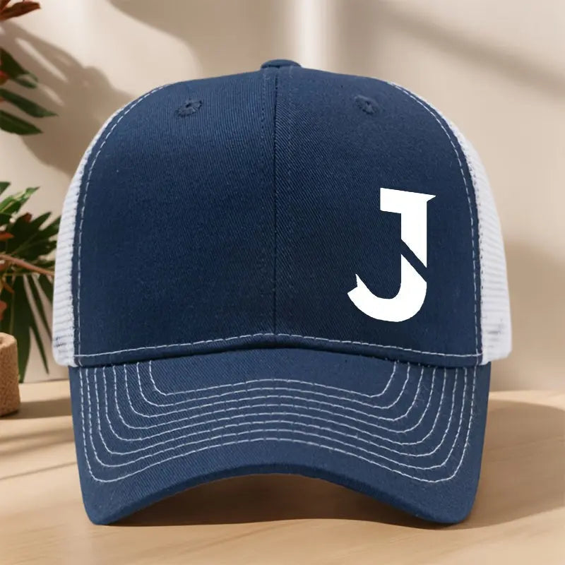 Creative Alphabet J Printed Baseball Cap - Spring/Summer Mesh Breathable Adjustable Bill Cap for Outdoor Leisure, Sports, Hiking, Fishing, and Sun Protection - Polyester Material, Non-Stretch Fabric, Lightweight, Hand Wash or Chic Le'Meek