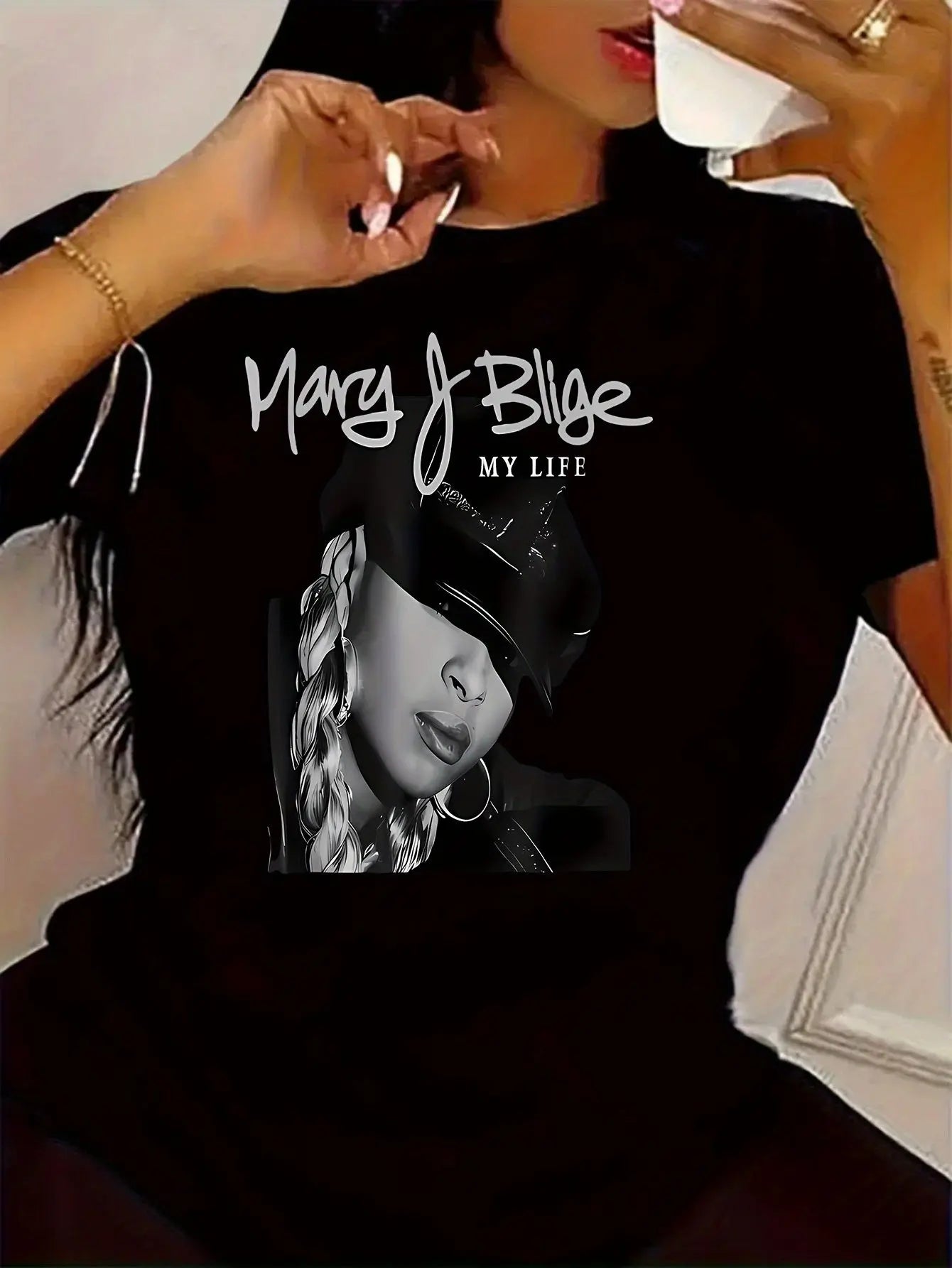 Plus Size, Women's Mary J. Blige MY LIFE Album Tribute Graphic Tee Temu