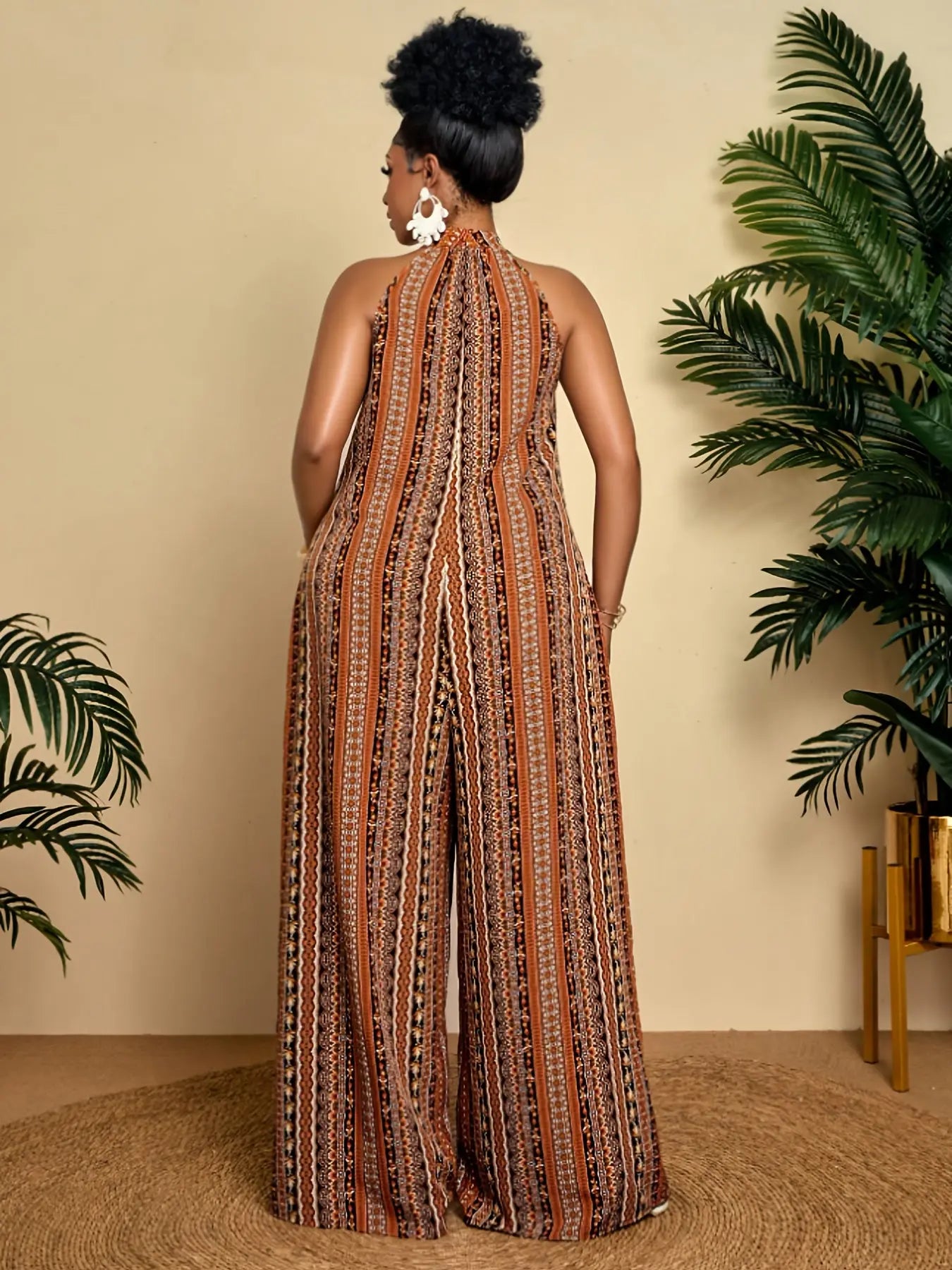 Women's Plus Size Boho-Chic Jumpsuit - Sleeveless Off-the-Shoulder Wide-Leg Pants Temu