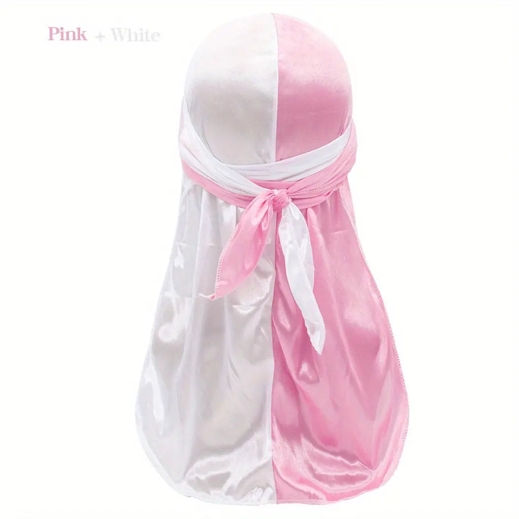 Silky Durag - Assorted Colors Satin Pirate Cap with Long Tail, Wide Straps, Elastic Breathable Head Wrap Chic Le'Meek