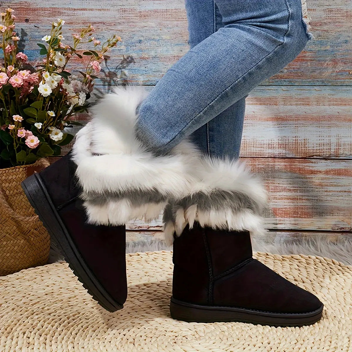 Women's Warm Snow Boots, Fashion Faux Fur Slip On Boots, Women's Comfortable Winter Boots Chic Le'Meek