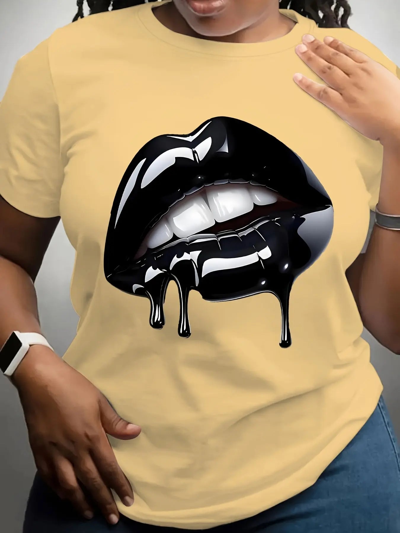 Plus Size Lip Printed T-Shirt Pure Casual Short Sleeve Shirt Breathable Very Suitable for Daily Wear Chic Le'Meek
