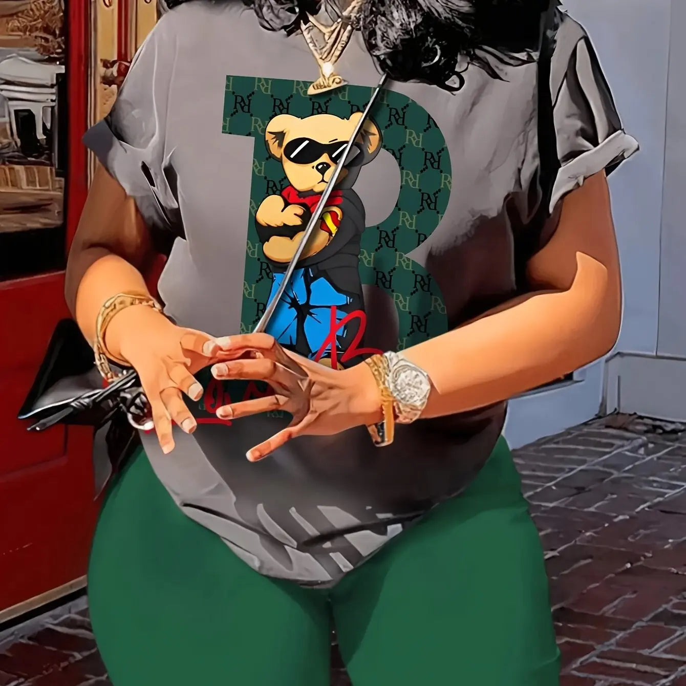 2pcs/set Of Casual Bear Letter Printed Short-sleeve T-shirts And Shorts Chic Le'Meek