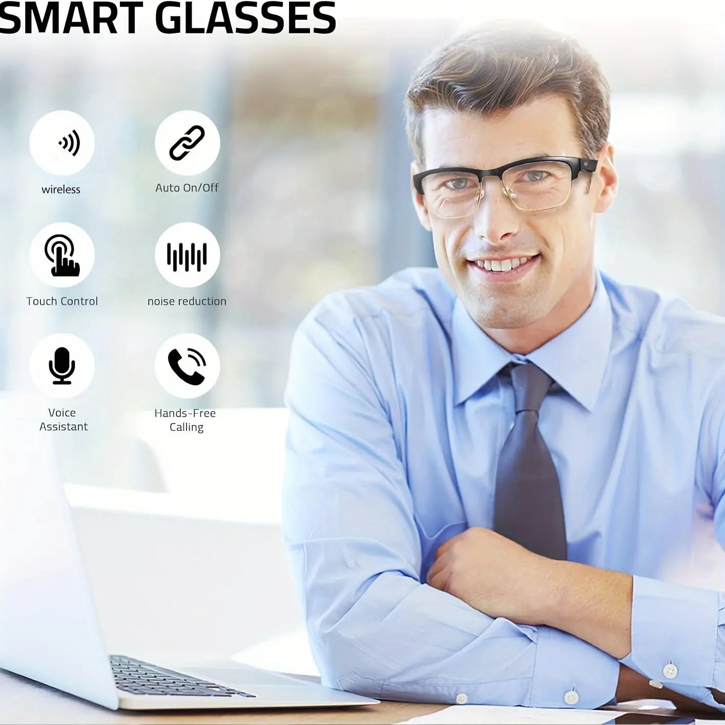 Smart Glasses With Blue Light Filtering, Low Latency Audio, Built-in Microphone, Speaker, Touch Control, Compatible With AI Voice Assistants, Suitable For Both Men And Women, Suitable For Audio, Movies, And Learning. Chic Le'Meek