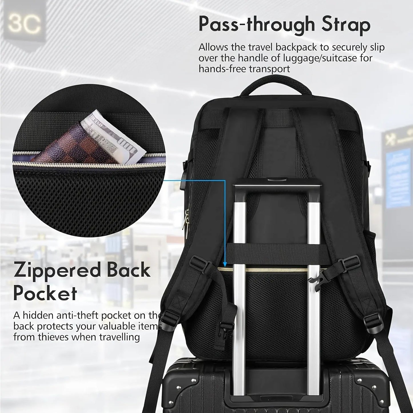 Flight Approved Large Travel Laptop Backpack With 3 Packing Cubes & USB Charge Port, 17 Inch Water Resistant Luggage Travel Bag For Weekender Business Temu