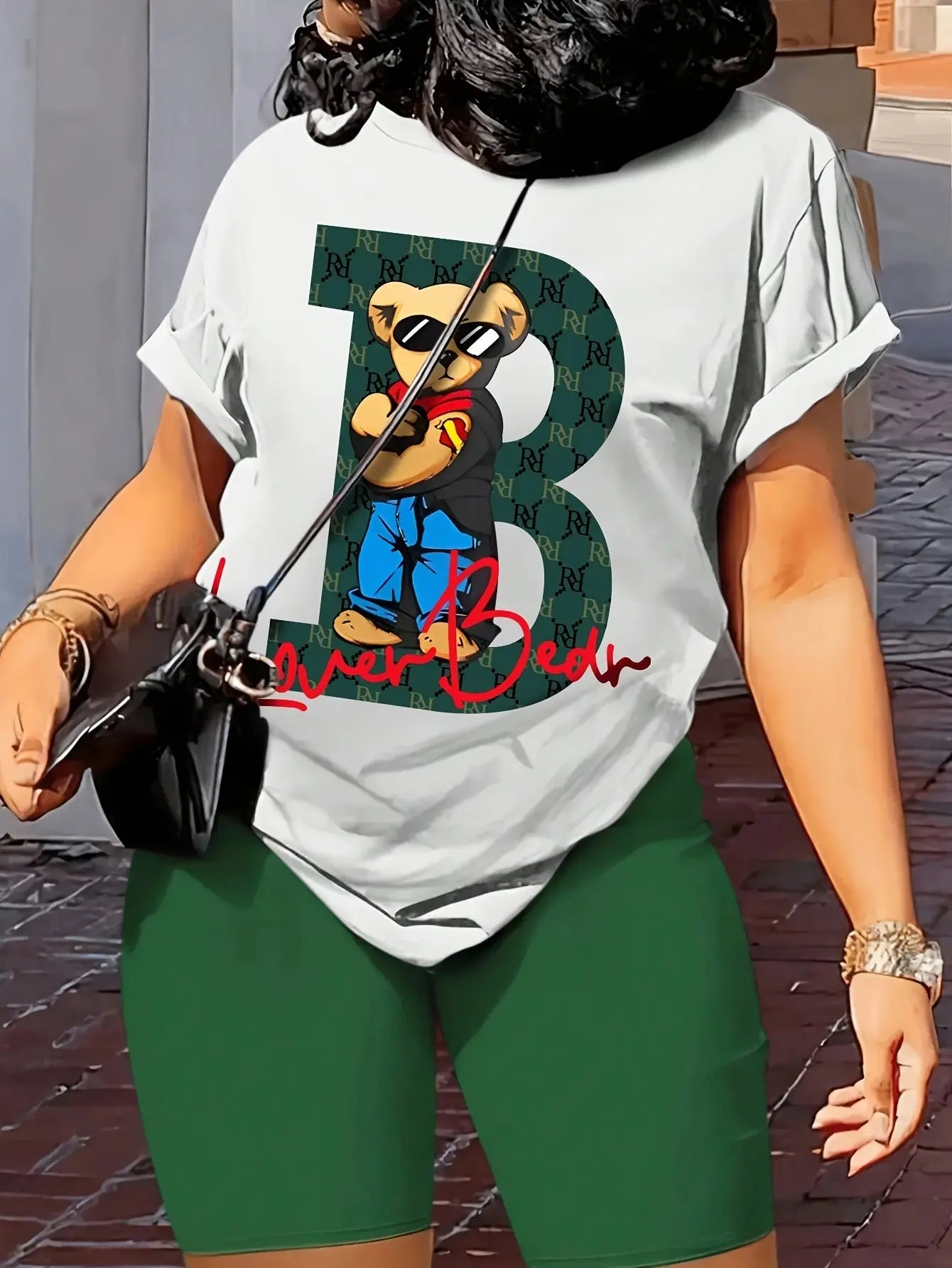2pcs/set Of Casual Bear Letter Printed Short-sleeve T-shirts And Shorts Chic Le'Meek