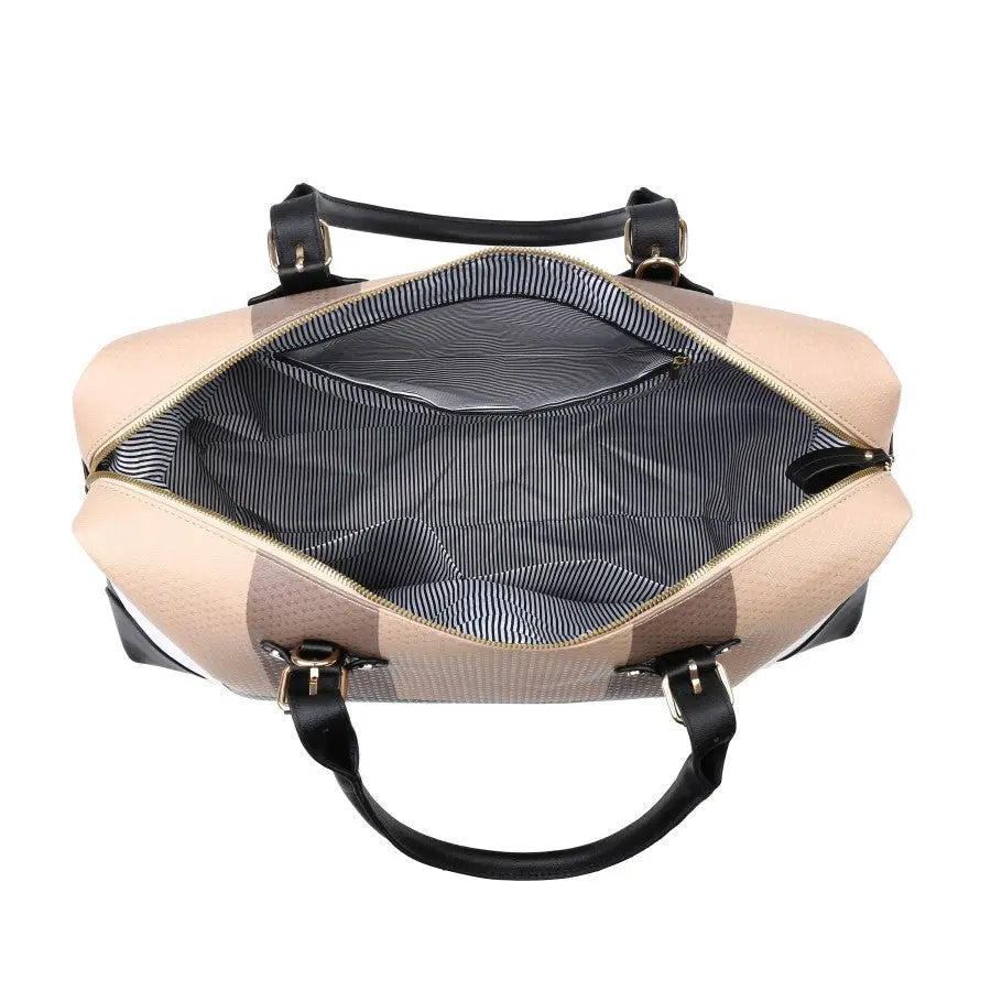 PU leather large overnight travel bag striped pattern handbag carry-on luggage bag suitable for vacation, overnight, camping, hiking, sports and fitness Chic Le'Meek
