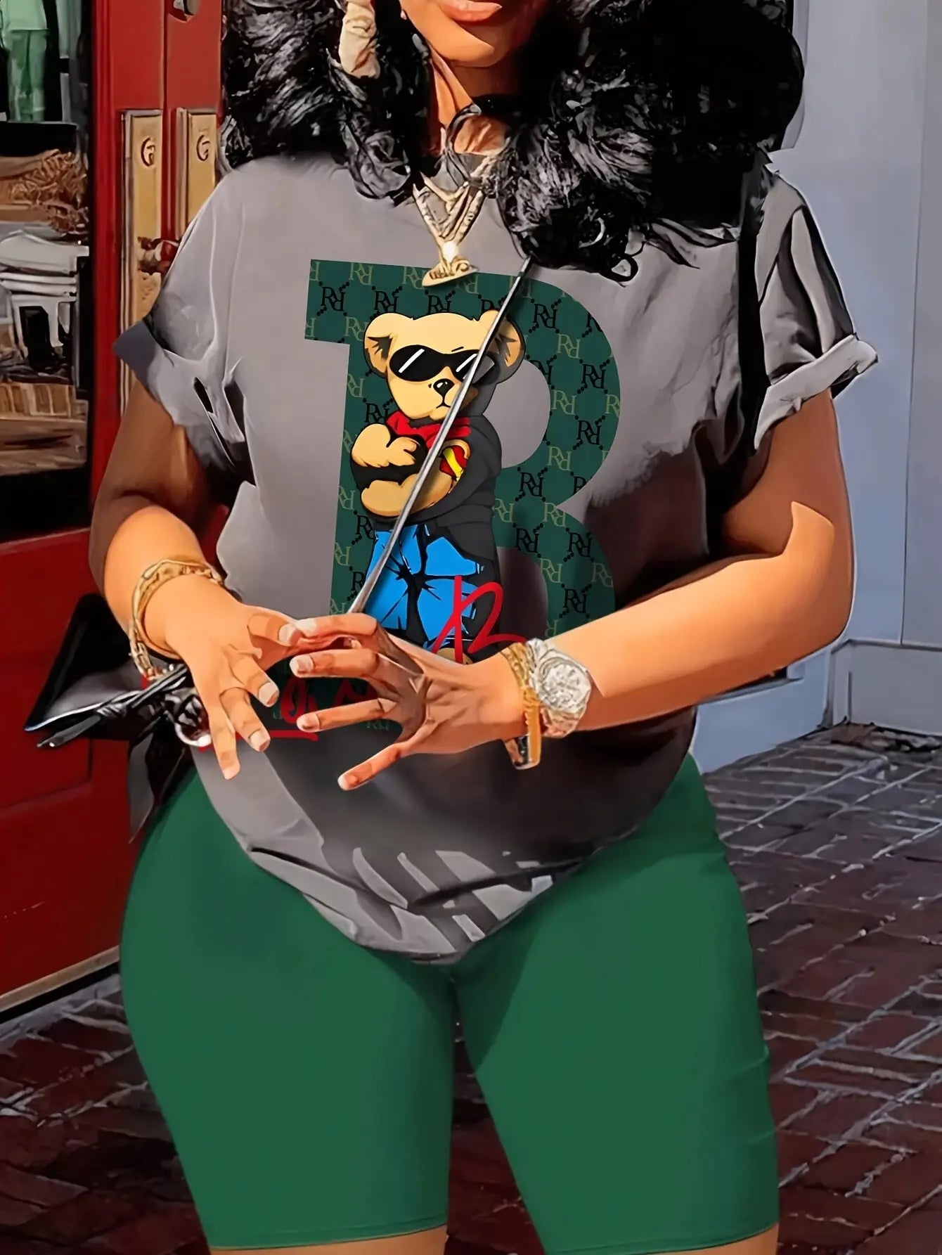 2pcs/set Of Casual Bear Letter Printed Short-sleeve T-shirts And Shorts Chic Le'Meek