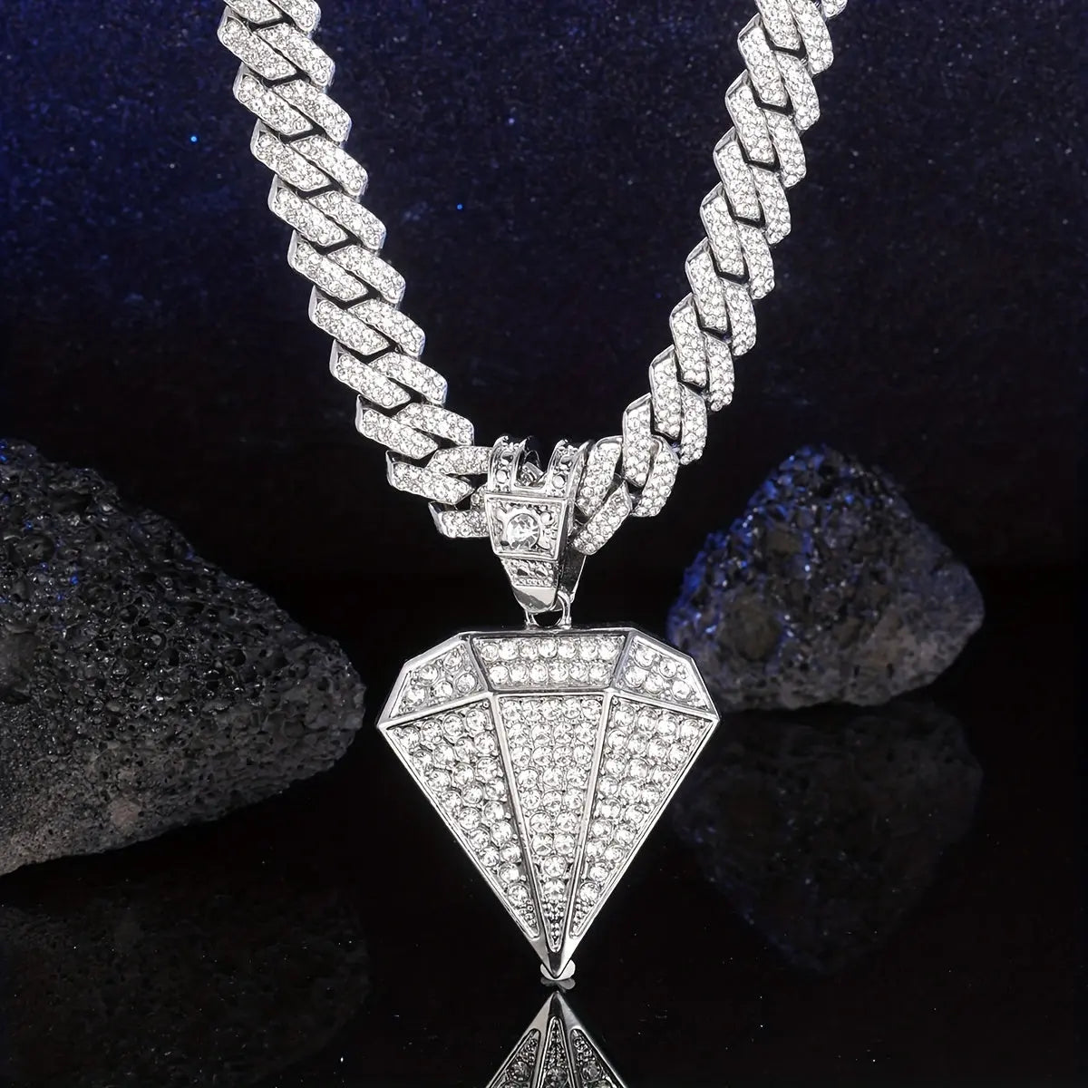 1 Pc Mens Hip Hop Punk Golden Large Rhinestone Pendant Necklace, Fashion Miami Cuban Chain Temu