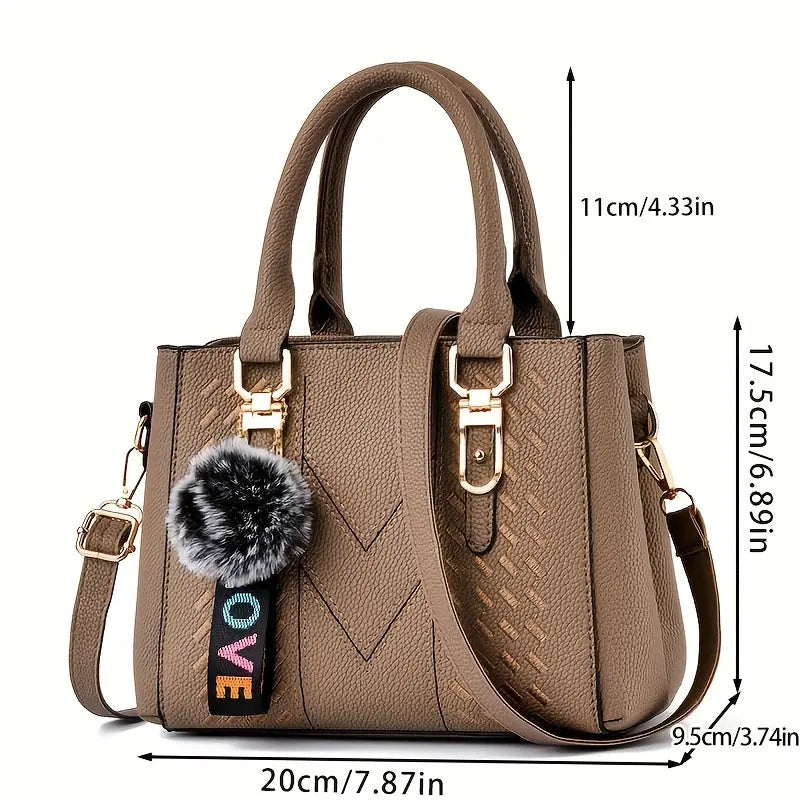 Mother's Day Gift - Women's Trendy Handbag, Simple Quilted Crossbody Bag with Ball Pendant for Mom and Family Chic Le'Meek