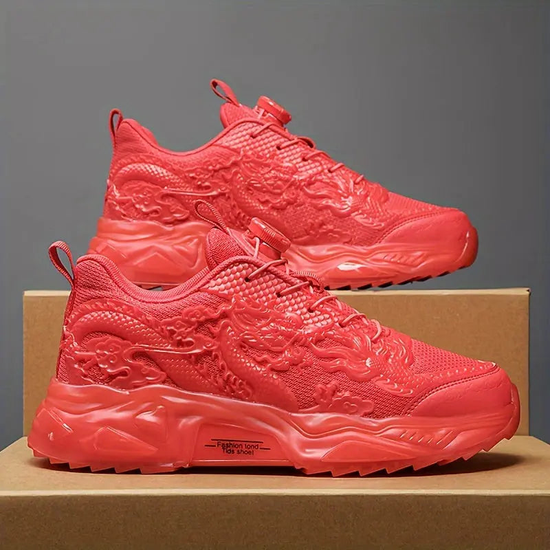 Trendy Dragon-Design Chunky Sneakers for All - Rotating Buckle, Non-Slip & Durable for Outdoor Adventures, Unisex Temu