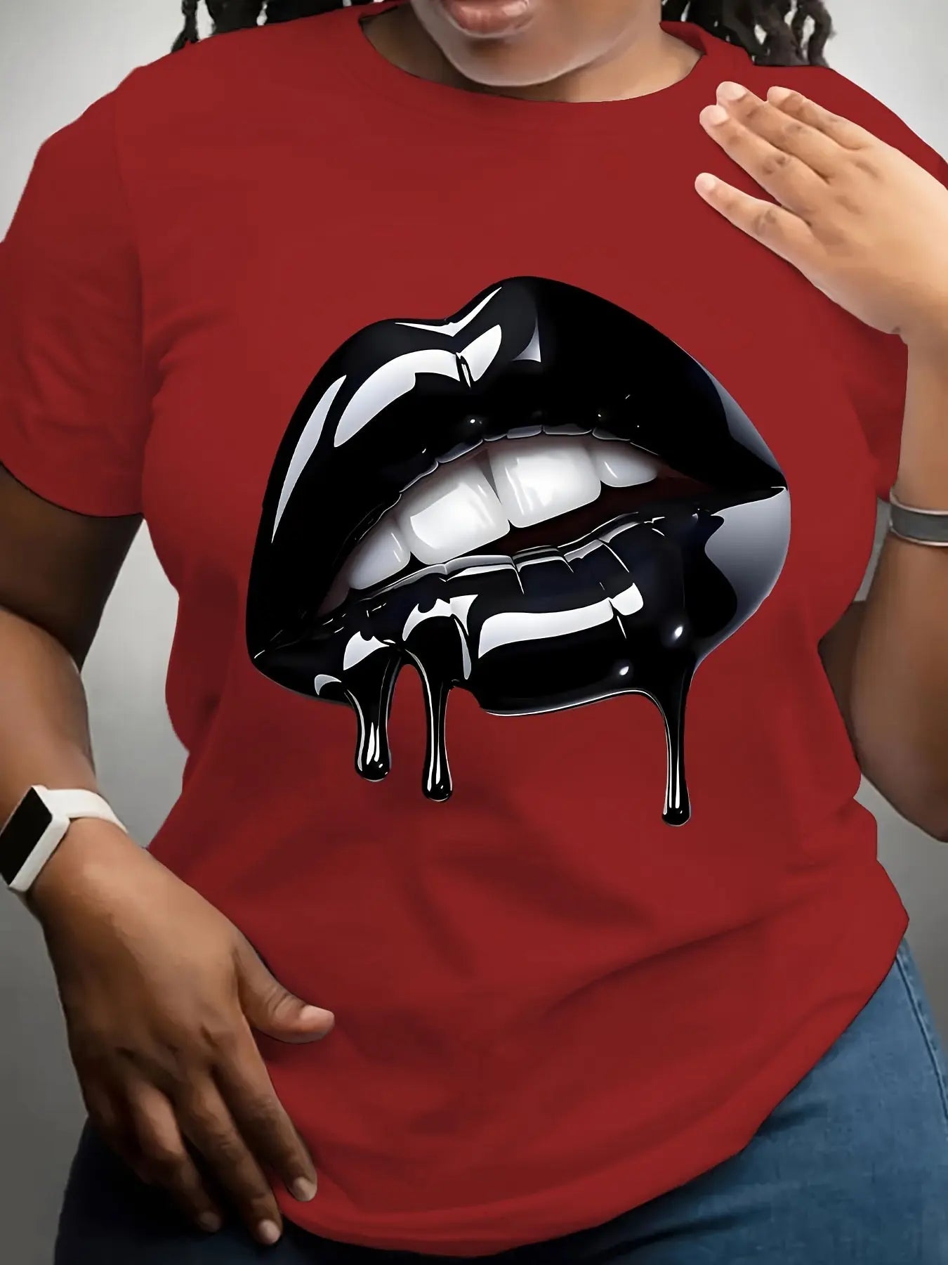 Plus Size Lip Printed T-Shirt Pure Casual Short Sleeve Shirt Breathable Very Suitable for Daily Wear Chic Le'Meek