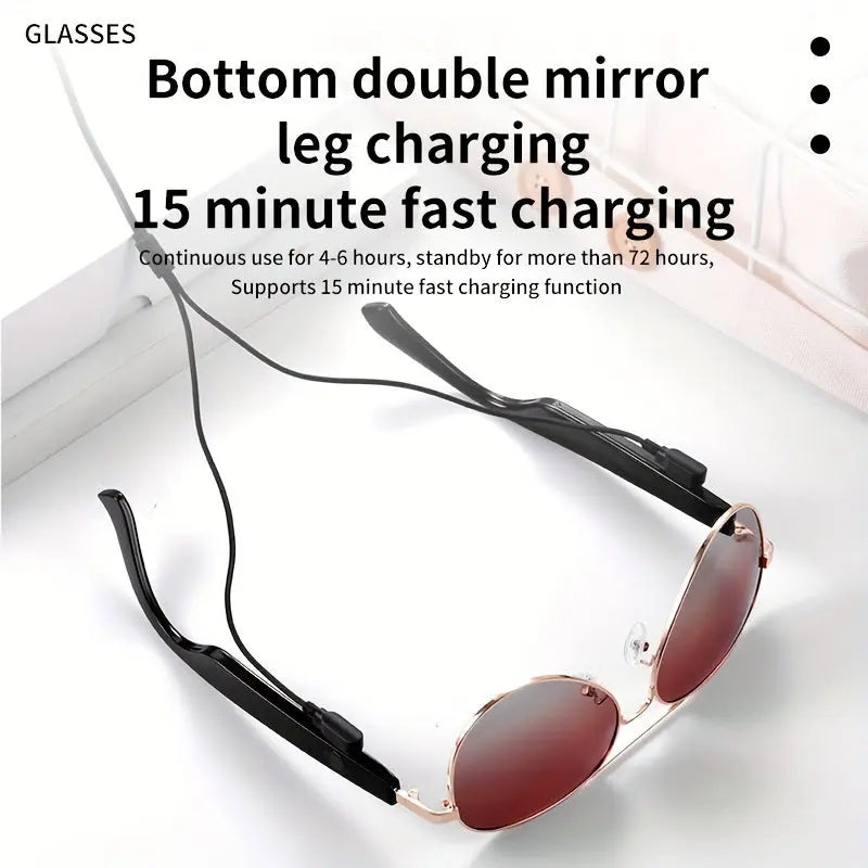 Stylish High-Definition Smart Glasses - Built-in Microphone and Speaker, HiFi Music Quality, Compatible with iPhone/Android - Ideal for Driving, Outdoor Activities, and Fishing, Supports AI Voice Assistant Chic Le'Meek