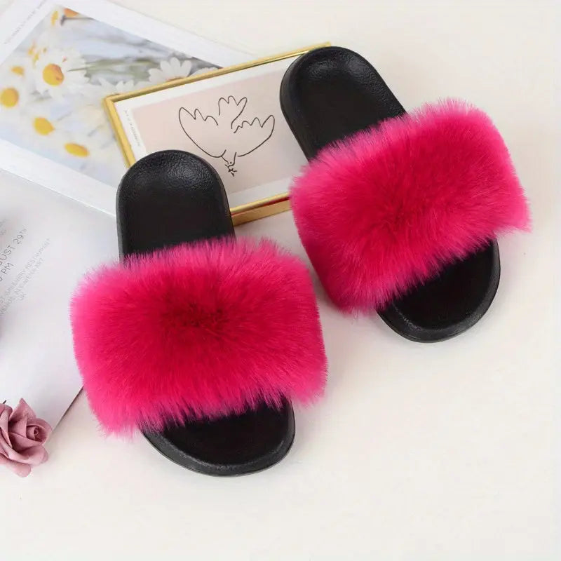 Luxurious Womens Faux Fur Slides - Soft Open Toe Slip-Ons - Ultra-Plush Indoor Slippers for Cozy Lounging - Comfortable Flat Sole - Perfect for Bedroom & Casual Wear Temu