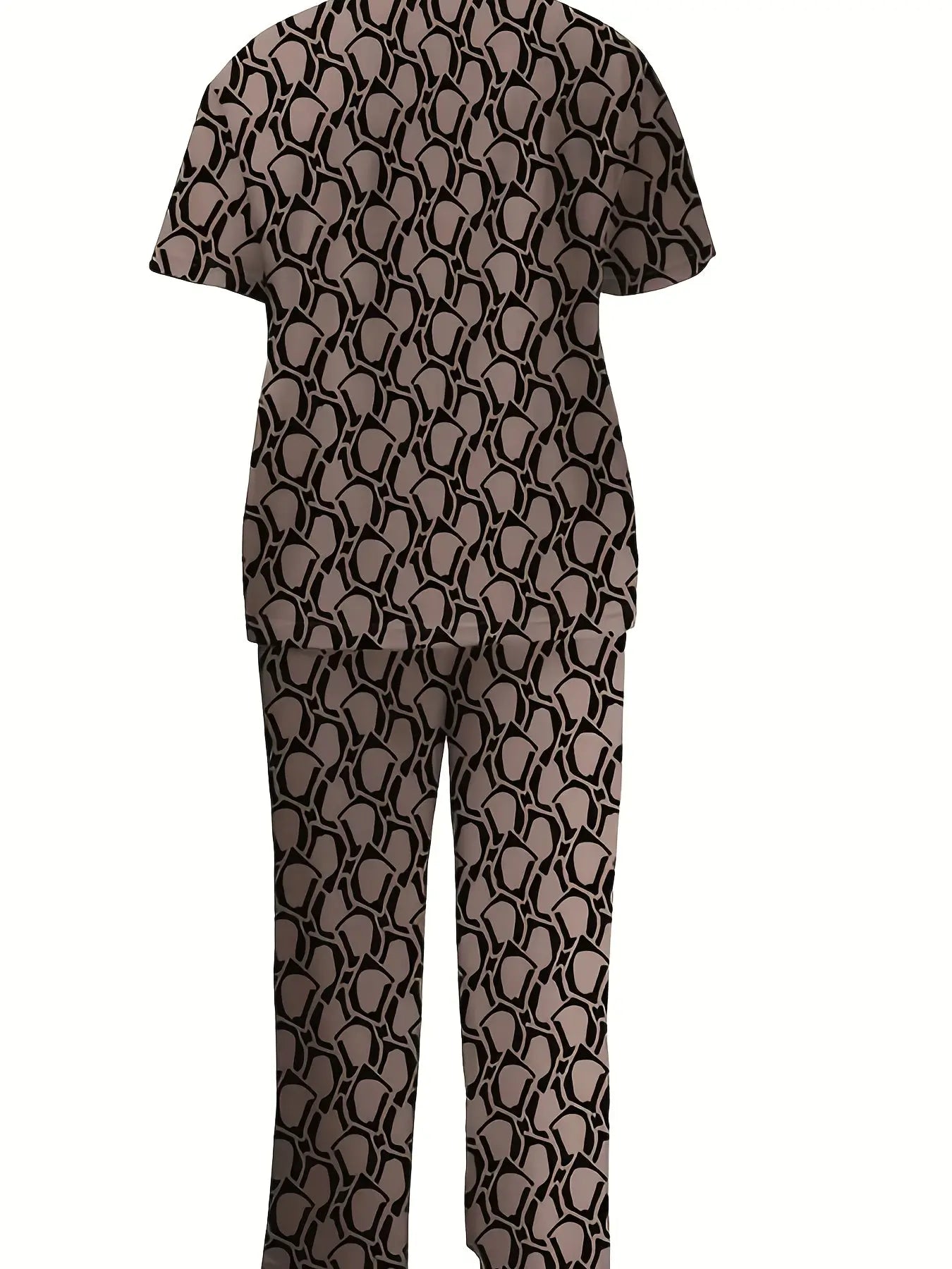 Plus-size Women's Two-piece Set Featuring Trendy Ethnic Digital Print with Round Neck Short Sleeves And Straight-leg Pants Chic Le'Meek